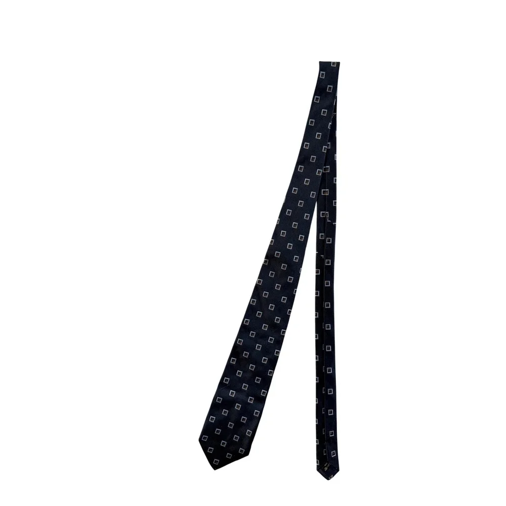 Ermenegildo Zegna Navy Blue Silk Geometric Pattern Mens Neck Tie